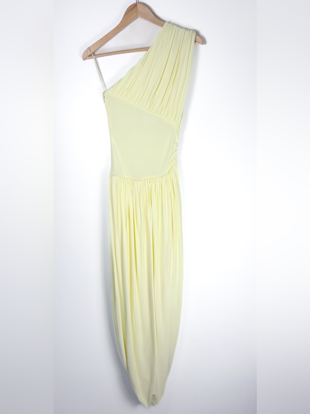 Helsa Lemon Yellow Amphora One Shoulder Ruched Draped Maxi Dress Size XS NWT - Picture 11 of 12